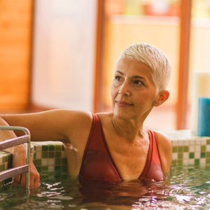 Woman sitting in hot tub Woman sitting in hot tub
